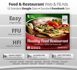 网店对联/横幅广告模板(食品促销类)：Food & Restaurant Web & Facebook Banners